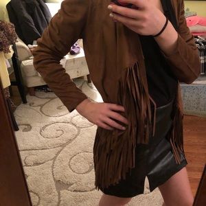 Brown Fringe Suede Shawl
